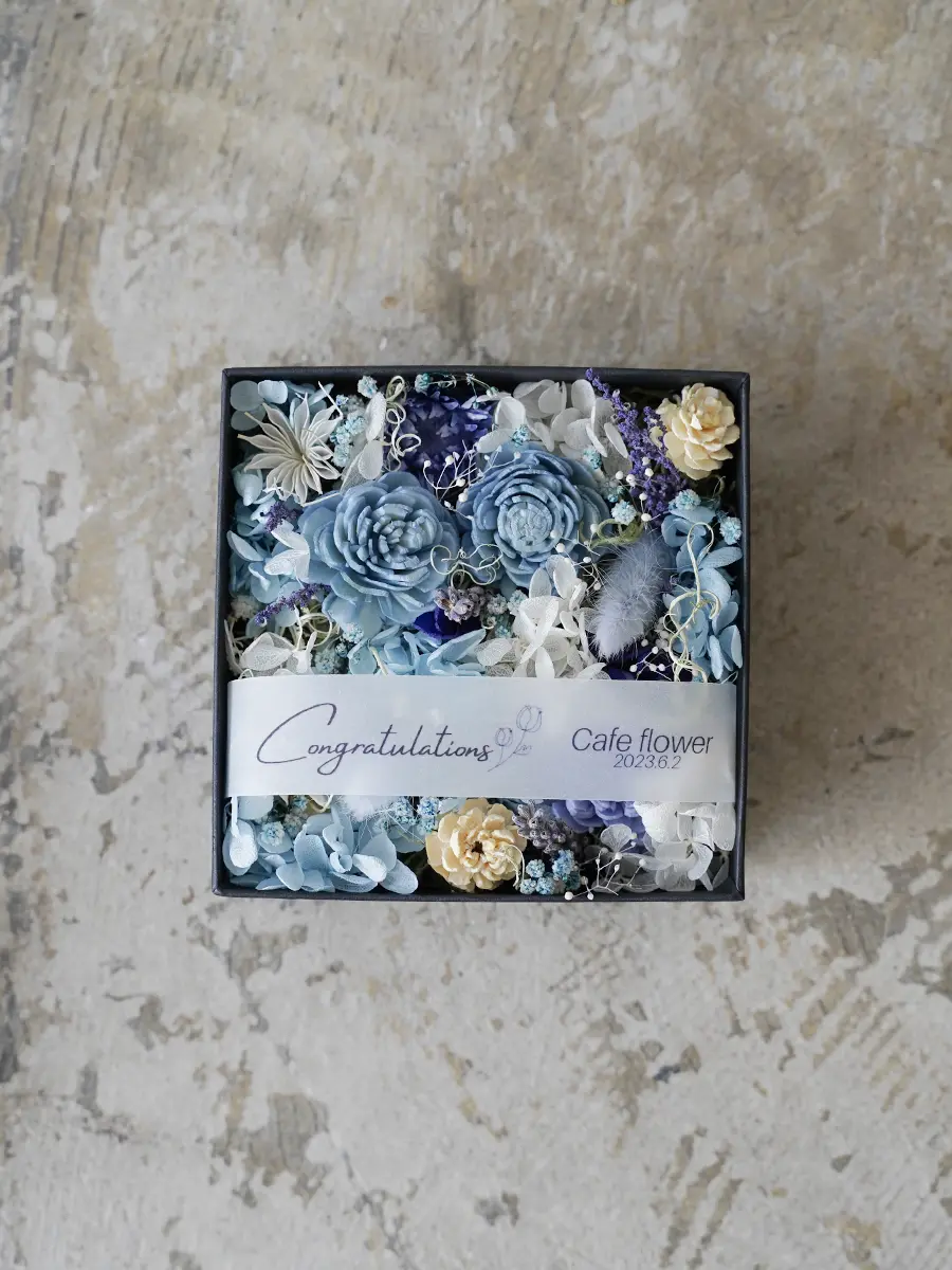 文字入れできる ドライのボックスフラワー スクエア ブルー M