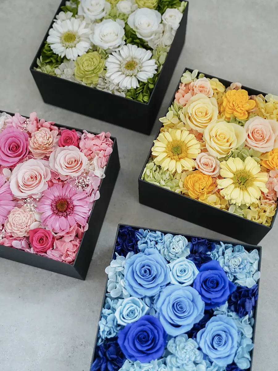 プリザーブドのボックスフラワー ブルー M｜フラスタ・楽屋花の