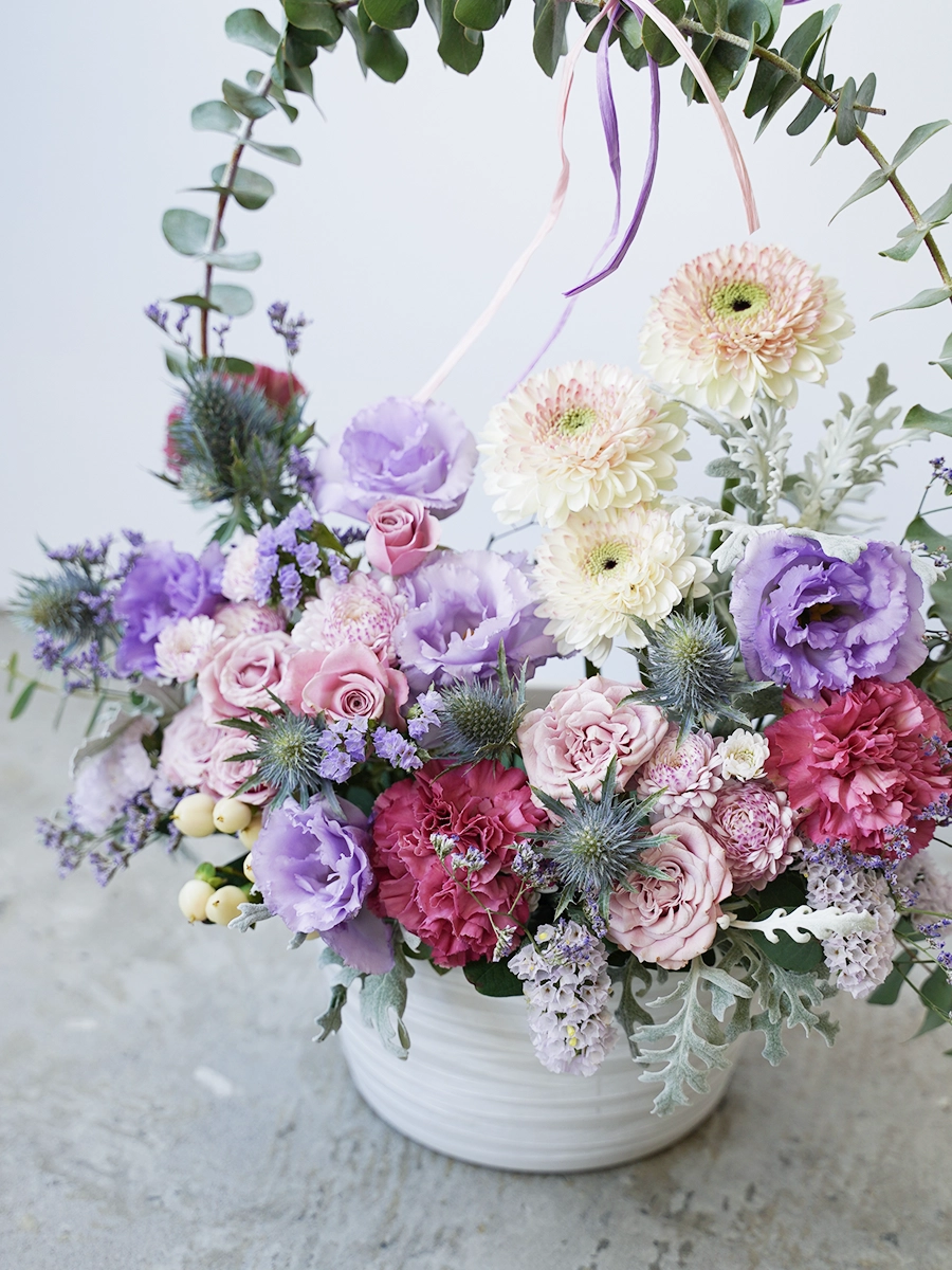 アーチの生花アレンジ 紫ピンク S｜フラスタ・楽屋花のSakaseru