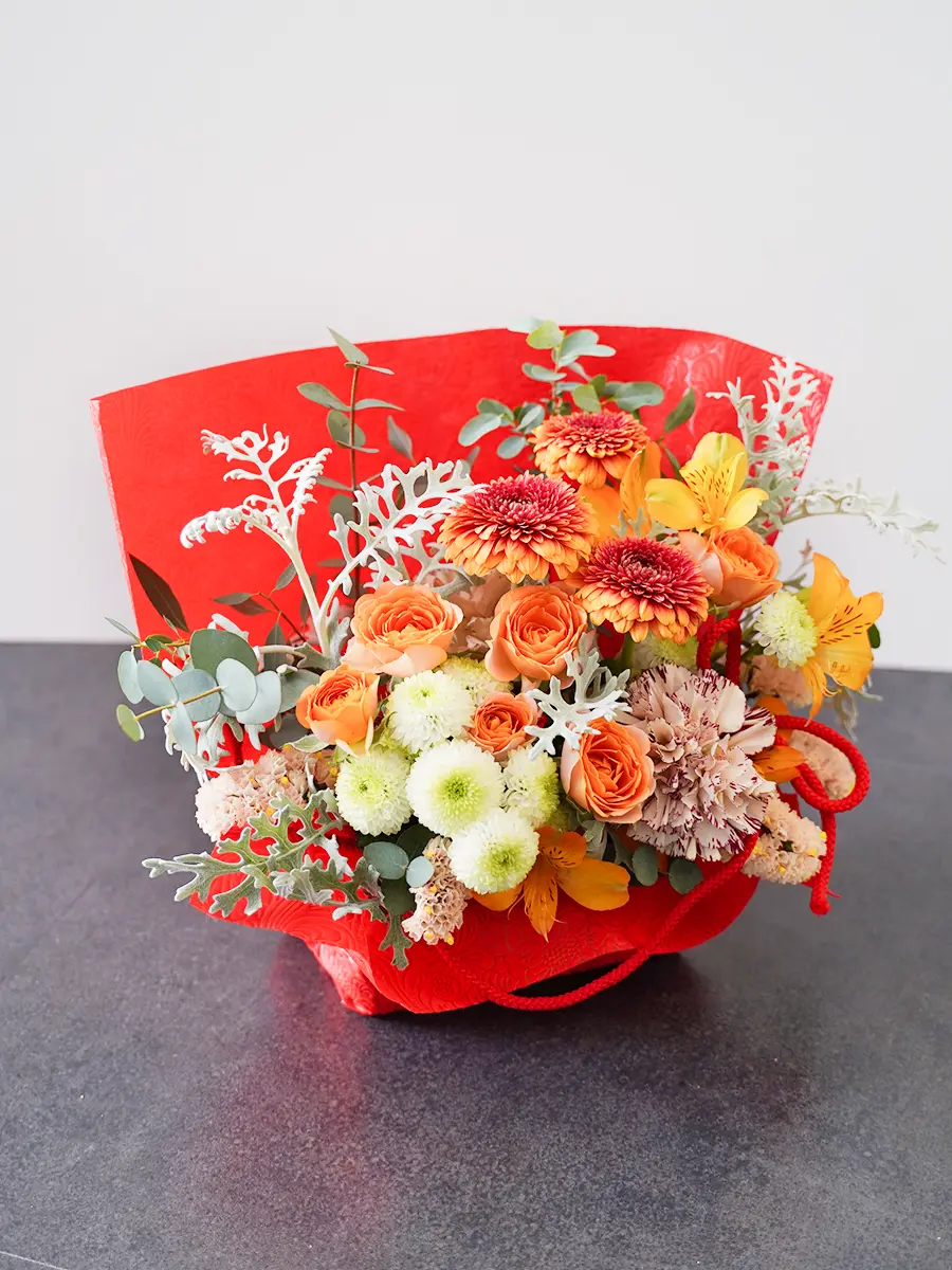 ラッピングが選べる生花アレンジ オレンジ S｜フラスタ・楽屋花のSakaseru