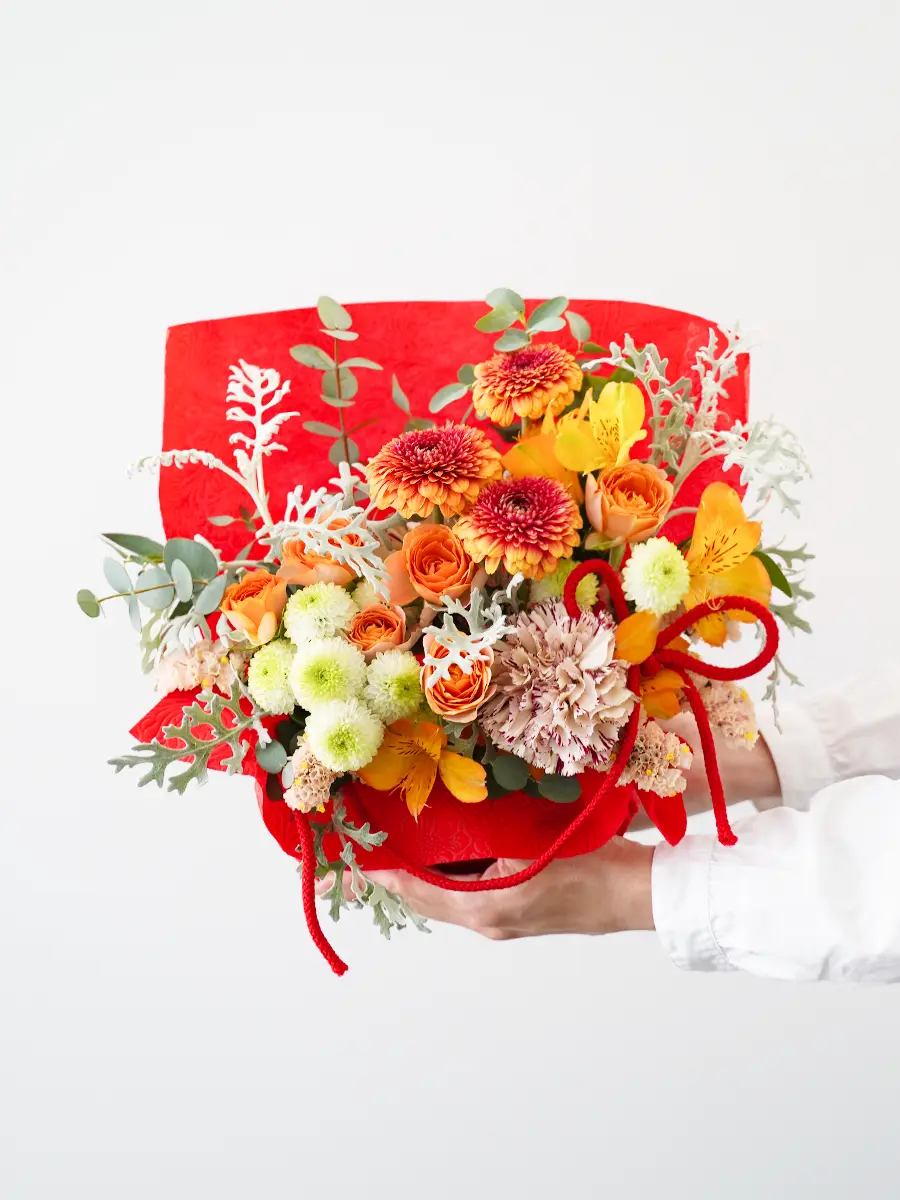 ラッピングが選べる生花アレンジ オレンジ S｜フラスタ・楽屋花のSakaseru