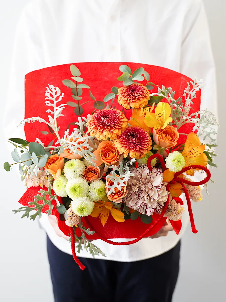 ラッピングが選べる生花アレンジ オレンジ S｜フラスタ・楽屋花のSakaseru