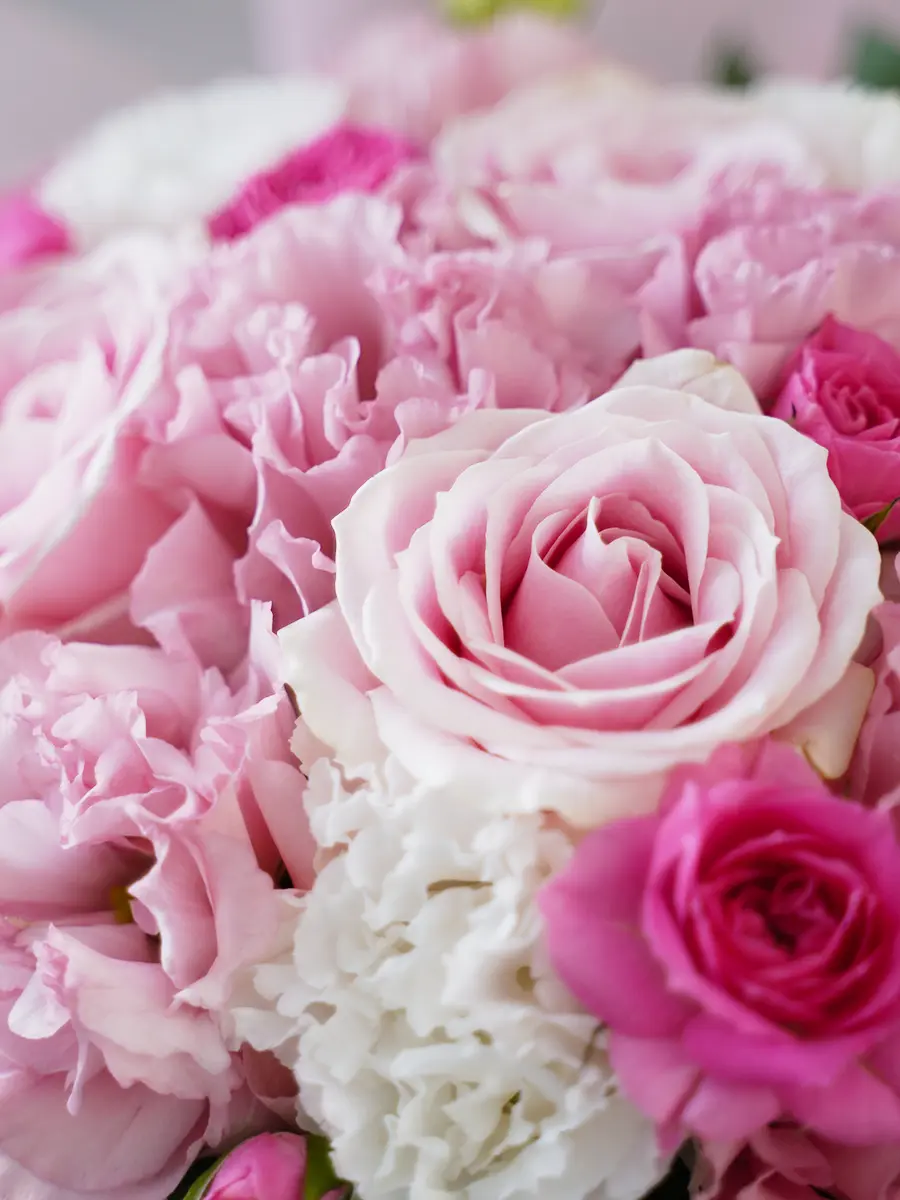 ラッピングが選べるラウンドの生花アレンジ ピンク S｜フラスタ・楽屋