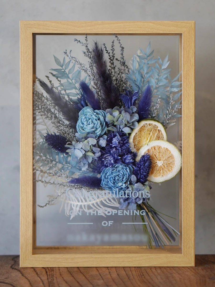 フラワーフォトフレーム　アレンジM プリザーブドフラワー ピンク系　＊ 写真立て メモリアルフレーム L版 大阪店オリジナルプリザーブドフラワー フォトフレーム｜Mサイズ