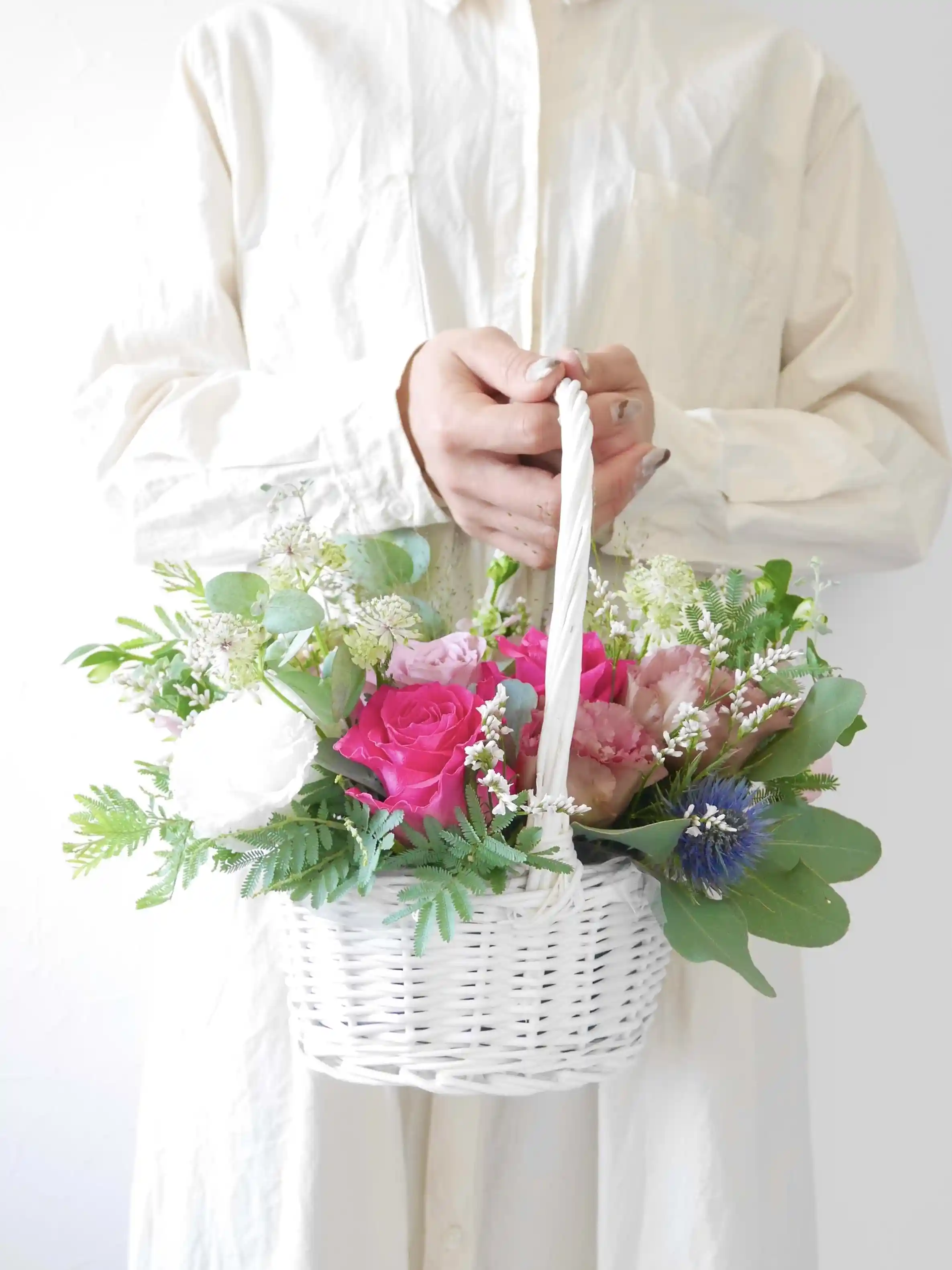 生花のバスケットアレンジ ピンク M｜フラスタ・楽屋花のSakaseru
