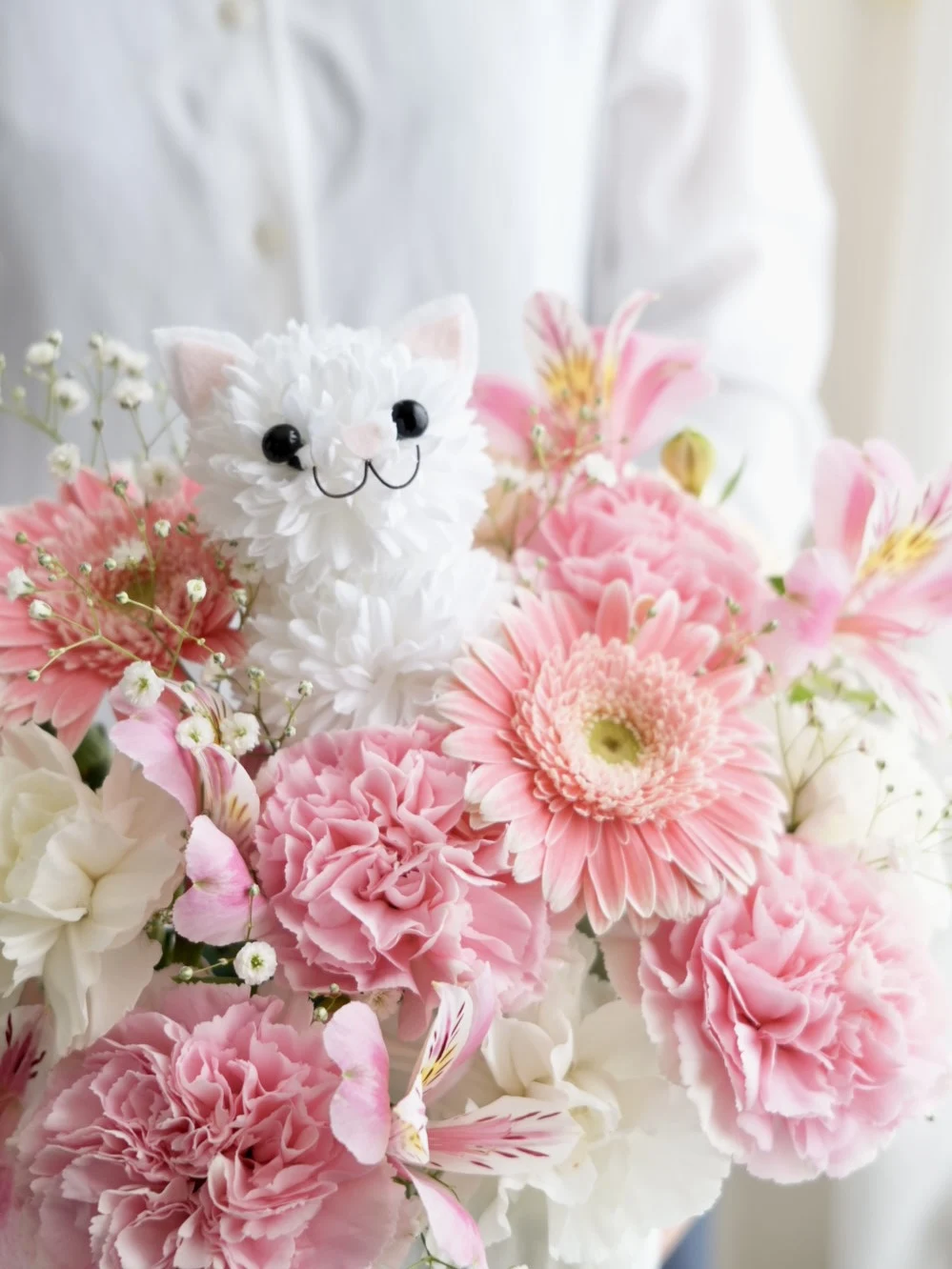 ちびねこページ　ピンク薔薇フラワーアレンジ 花ねこmini・さくらさくら｜かわいい猫さんの桜アレンジ☆