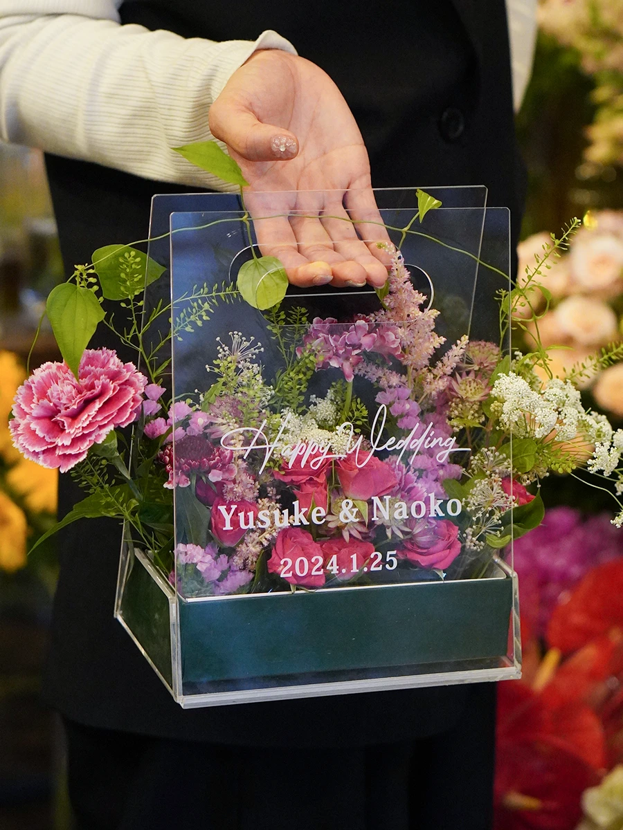 文字入れできる クリアトートアレンジ プレミアム｜フラスタ・楽屋花の