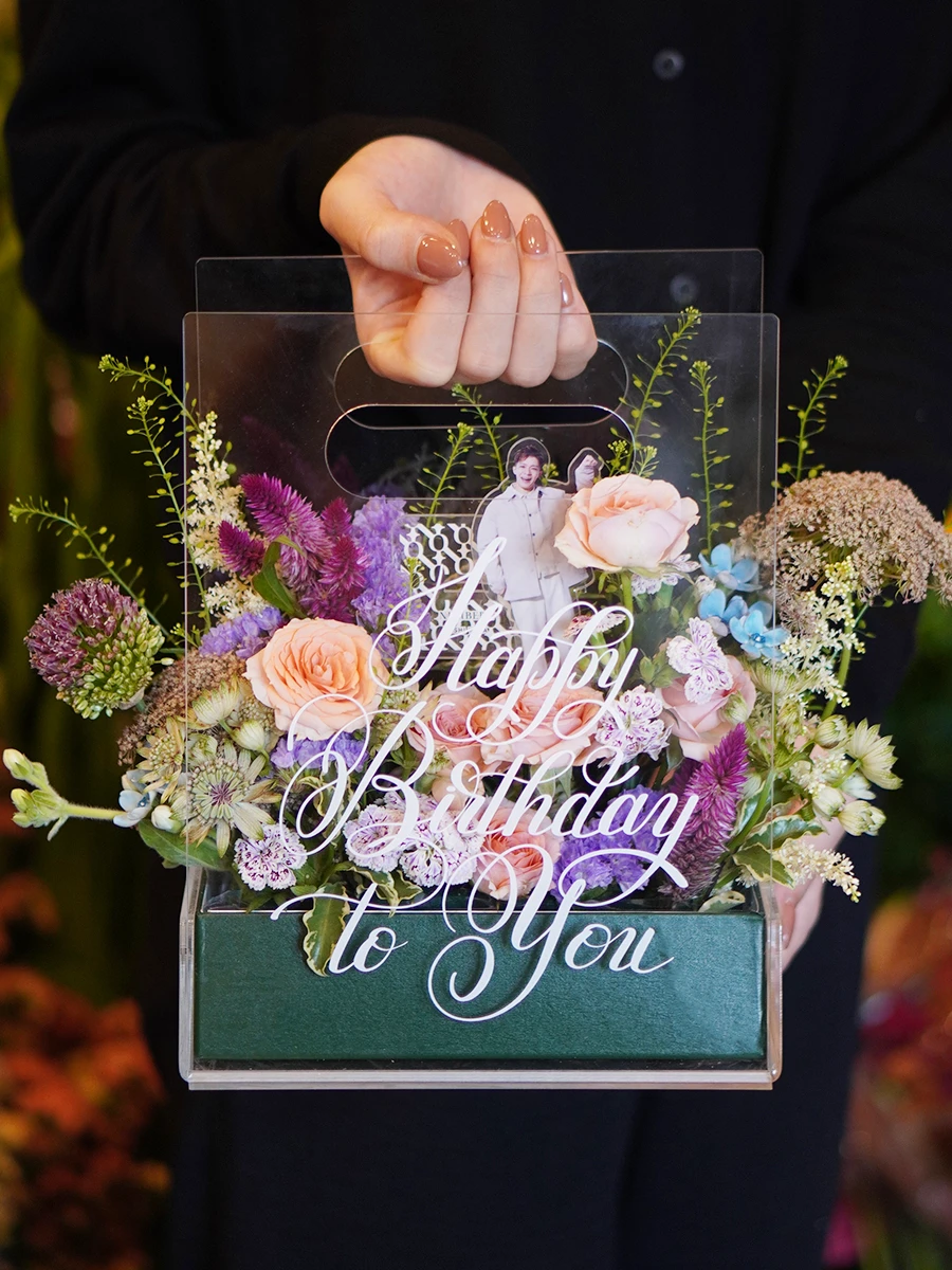 文字入れできる クリアトートアレンジ プレミアム｜フラスタ・楽屋花の