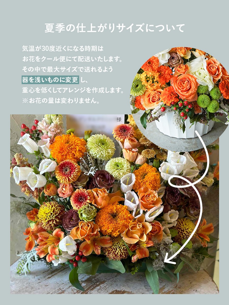 オレンジバラとガーベラの生花アレンジ オレンジ LL｜おしゃれな祝い花
