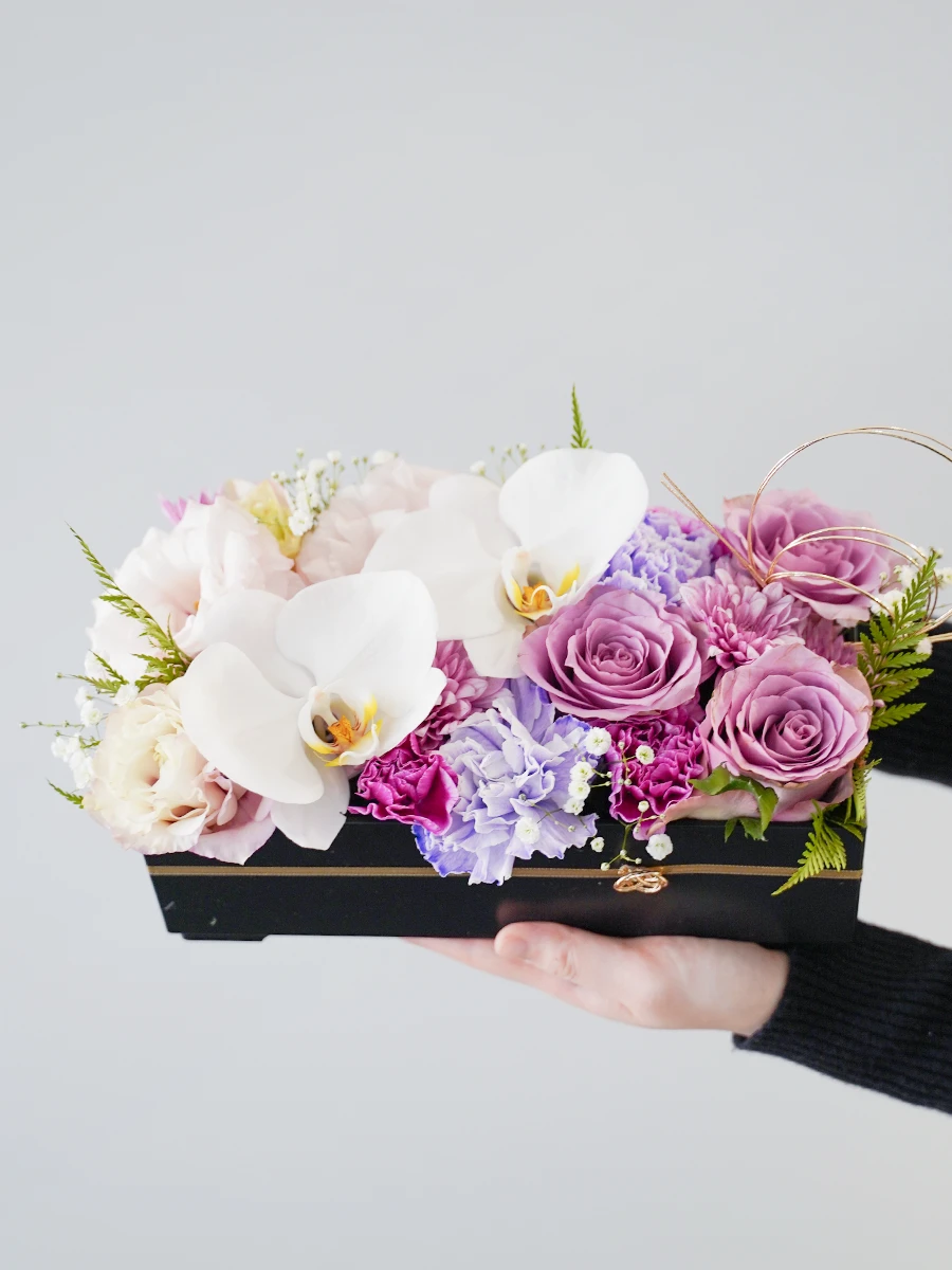 胡蝶蘭の和モダン生花アレンジ 紫 M